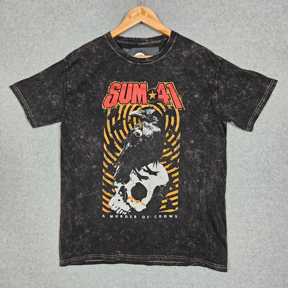 Sum 41 A Murder of Crows Black Mineral Wash Graphic Band T-Shirt‎ Mens Small